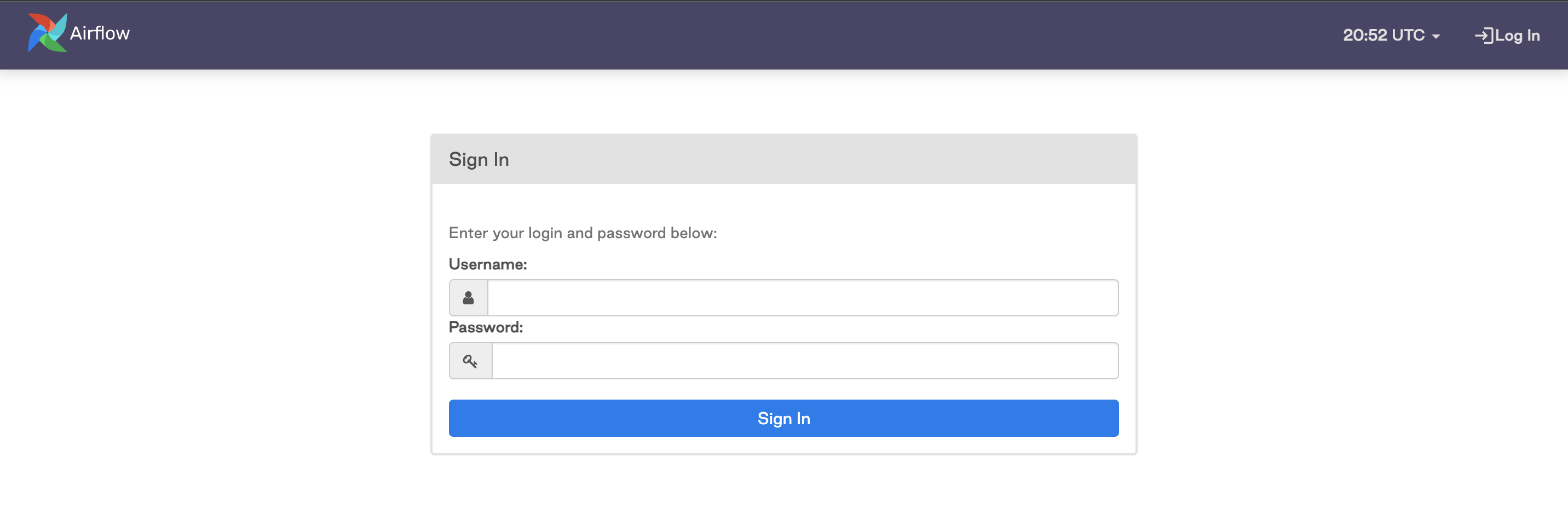 Экран входа в Airflow