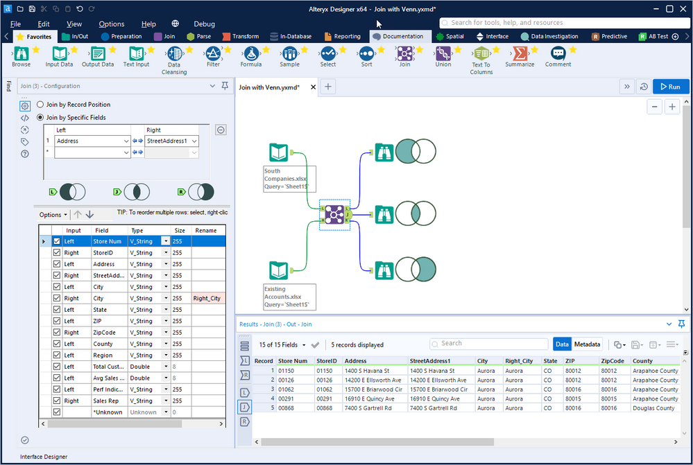 Рисунок 1 — Интерфейс рабочего процесса Alteryx Designer Рисунок 1 — Интерфейс рабочего процесса Alteryx Designer