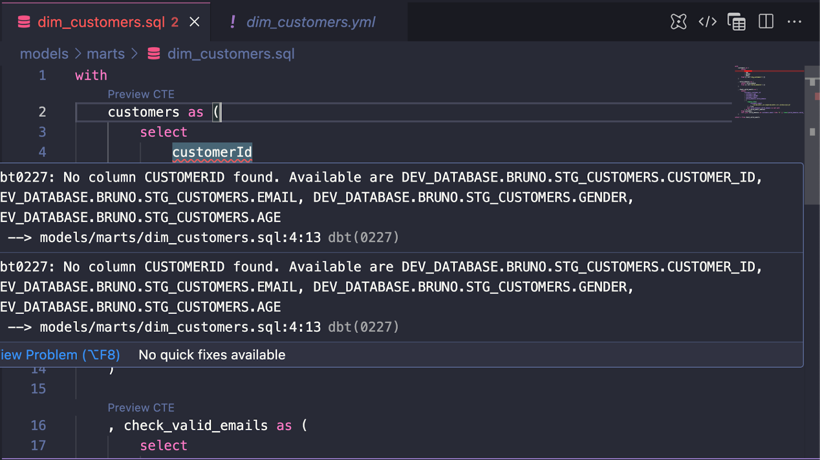 Показ ошибок в названиях колонок. Показ ошибок в названиях колонок.