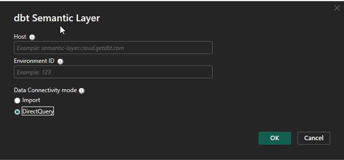 Выбор режима DirectQuery Выбор режима DirectQuery