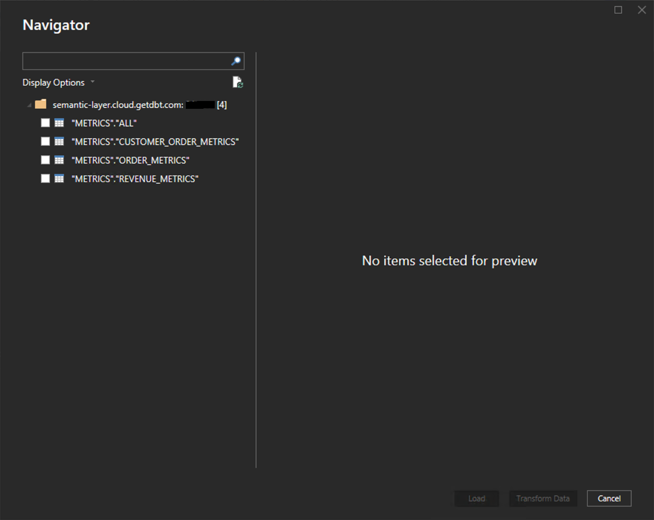 Выбор таблиц в боковой панели Выбор таблиц в боковой панели