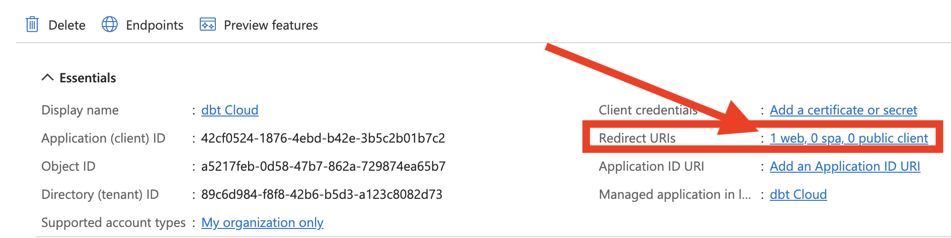 Нажмите на гиперссылку Redirect URI Нажмите на гиперссылку Redirect URI