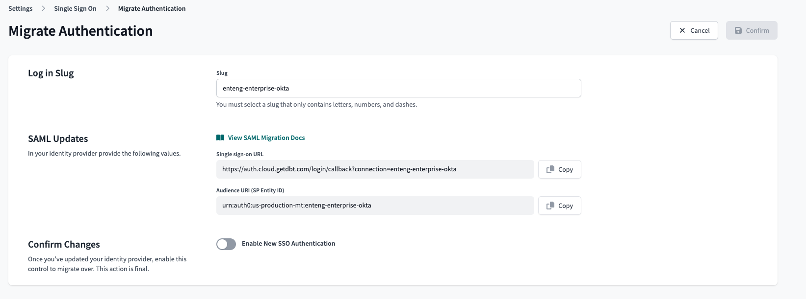 Включить новый SSO для SAML/Okta Включить новый SSO для SAML/Okta