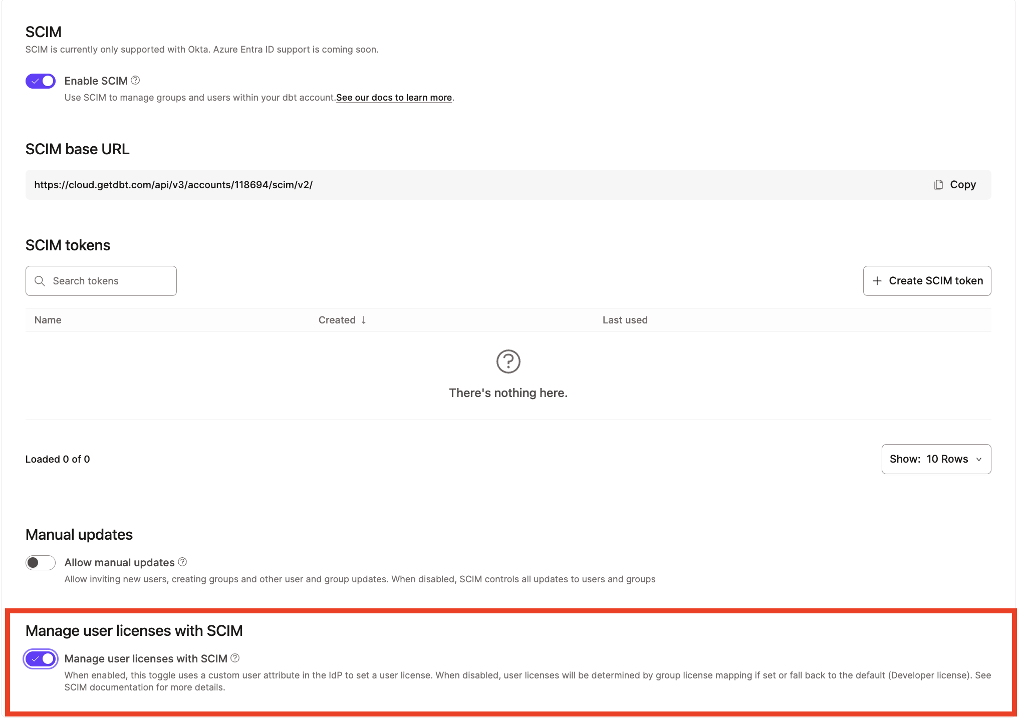 Включение управления распределением лицензий через SCIM. Включение управления распределением лицензий через SCIM.
