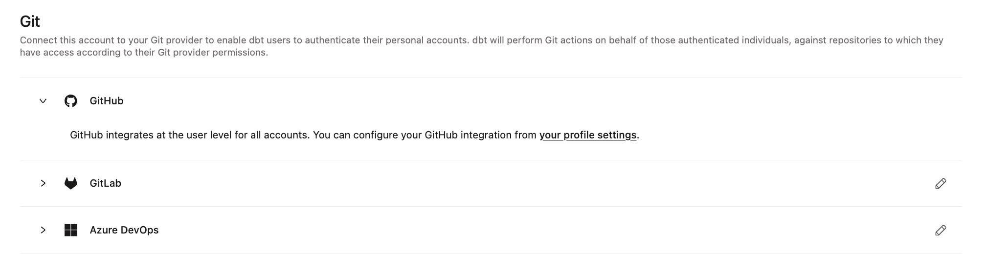 Пример страницы интеграции с Git Пример страницы интеграции с Git
