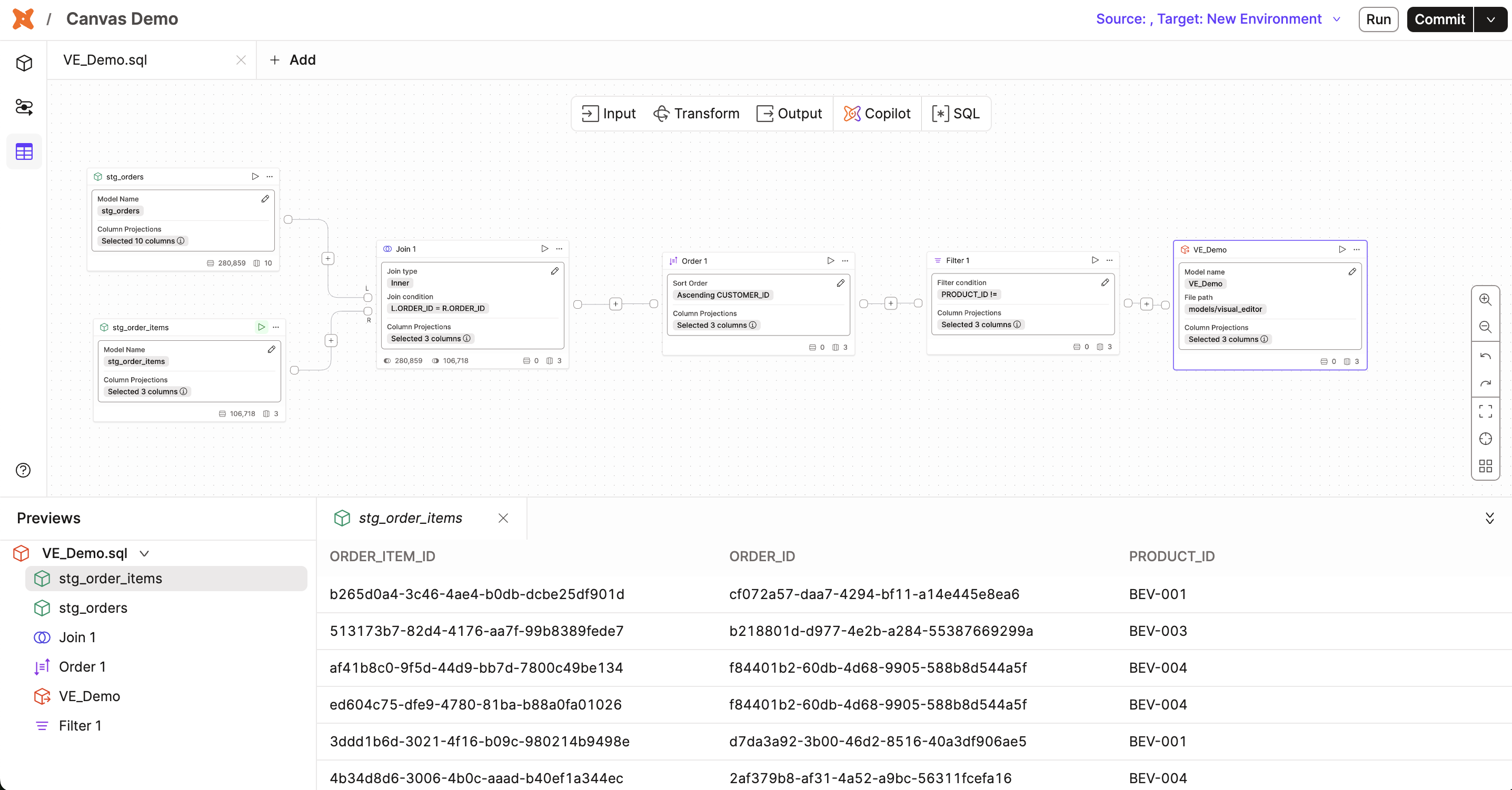 Создавайте или редактируйте dbt-модели с помощью Canvas, позволяя каждому работать с dbt через интерфейс drag-and-drop внутри dbt.