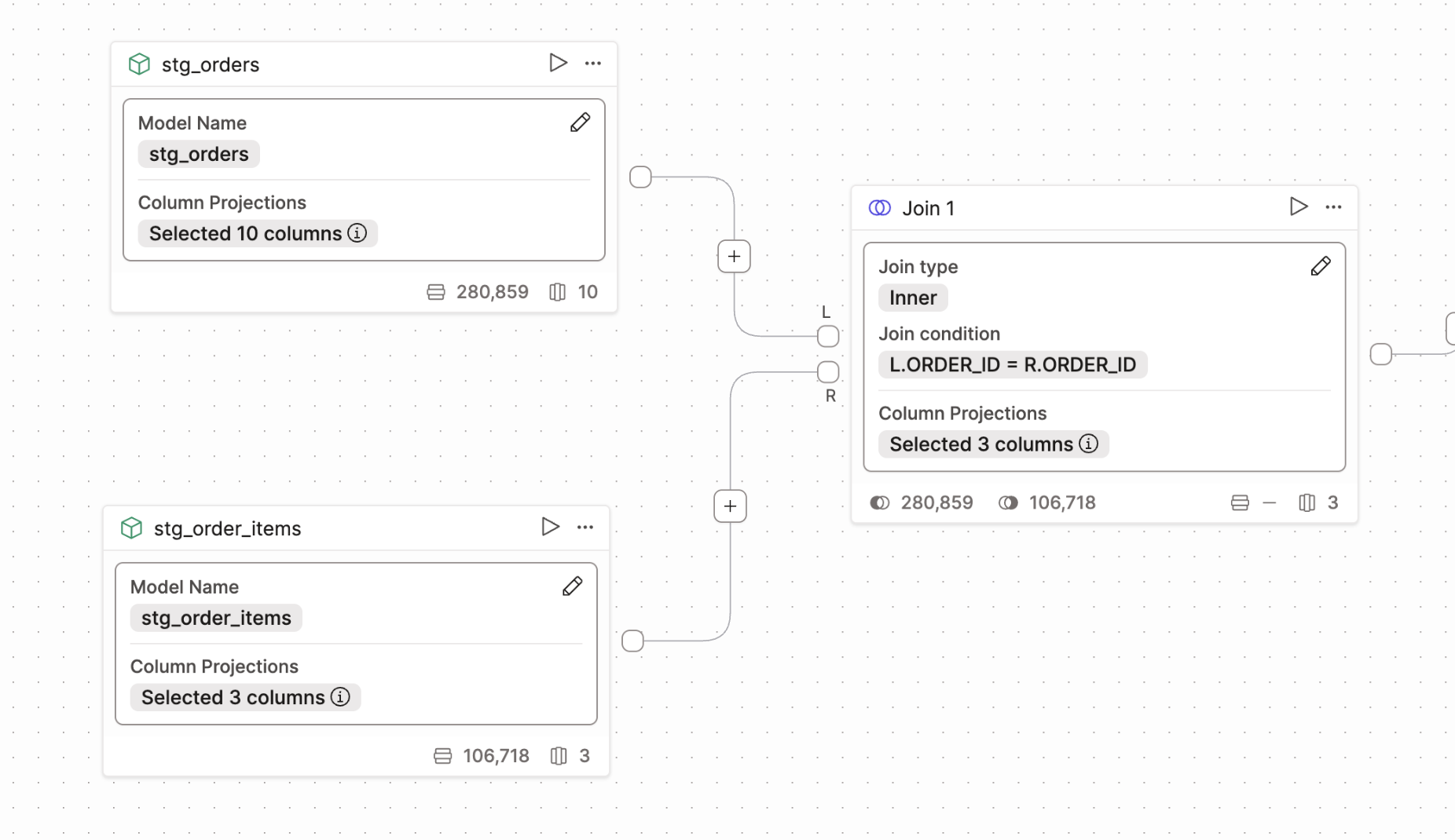 Щёлкните и перетащите курсор, чтобы соединить операторы.