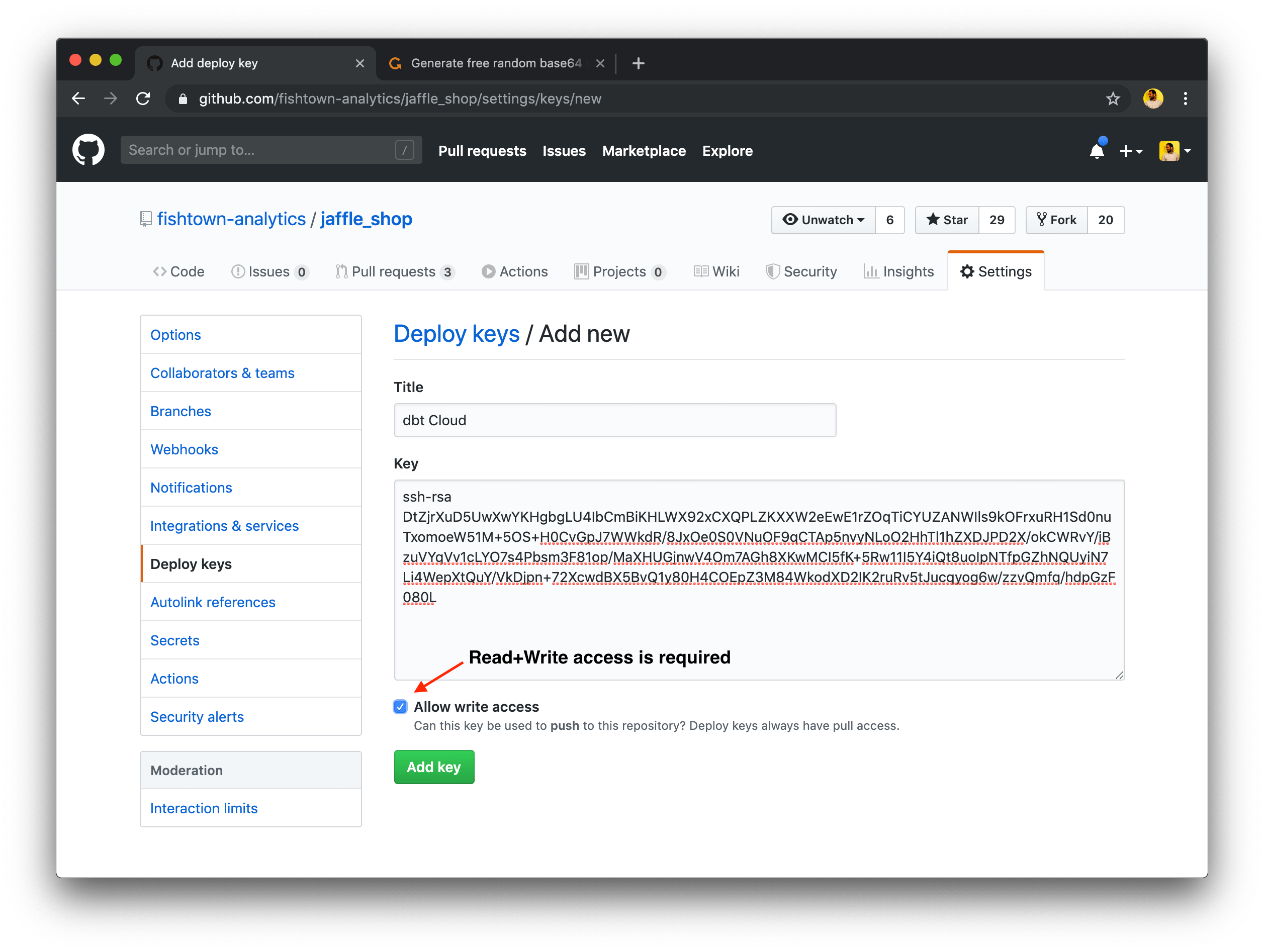 Настройка ключа развертывания GitHub Настройка ключа развертывания GitHub