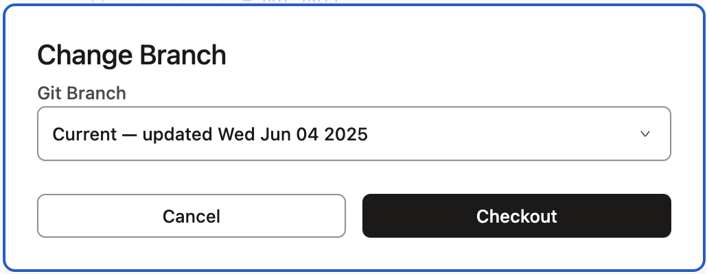Модальное окно Commit Changes используется для смены ветки Модальное окно Commit Changes используется для смены ветки