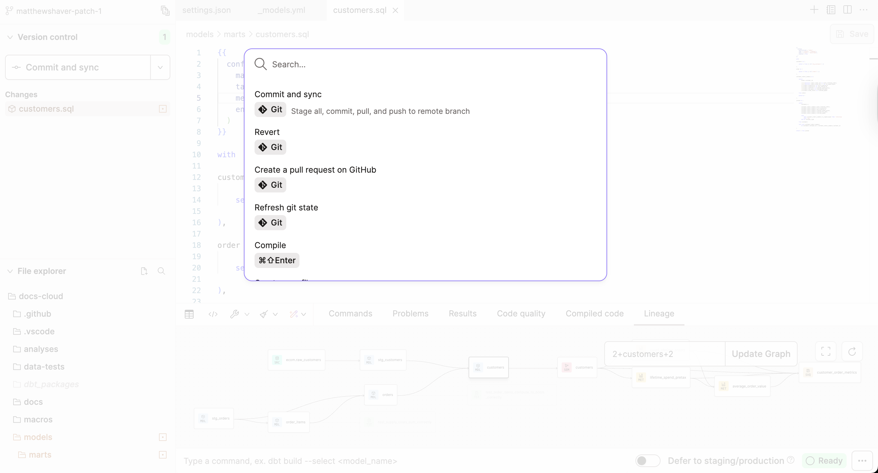 Command History отображает логи и детали всех dbt‑вызовов Command History отображает логи и детали всех dbt‑вызовов