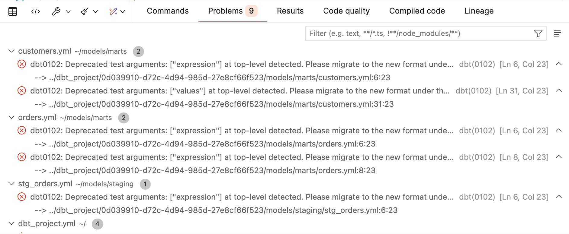 Результаты предварительного просмотра отображаются во вкладке Results консоли