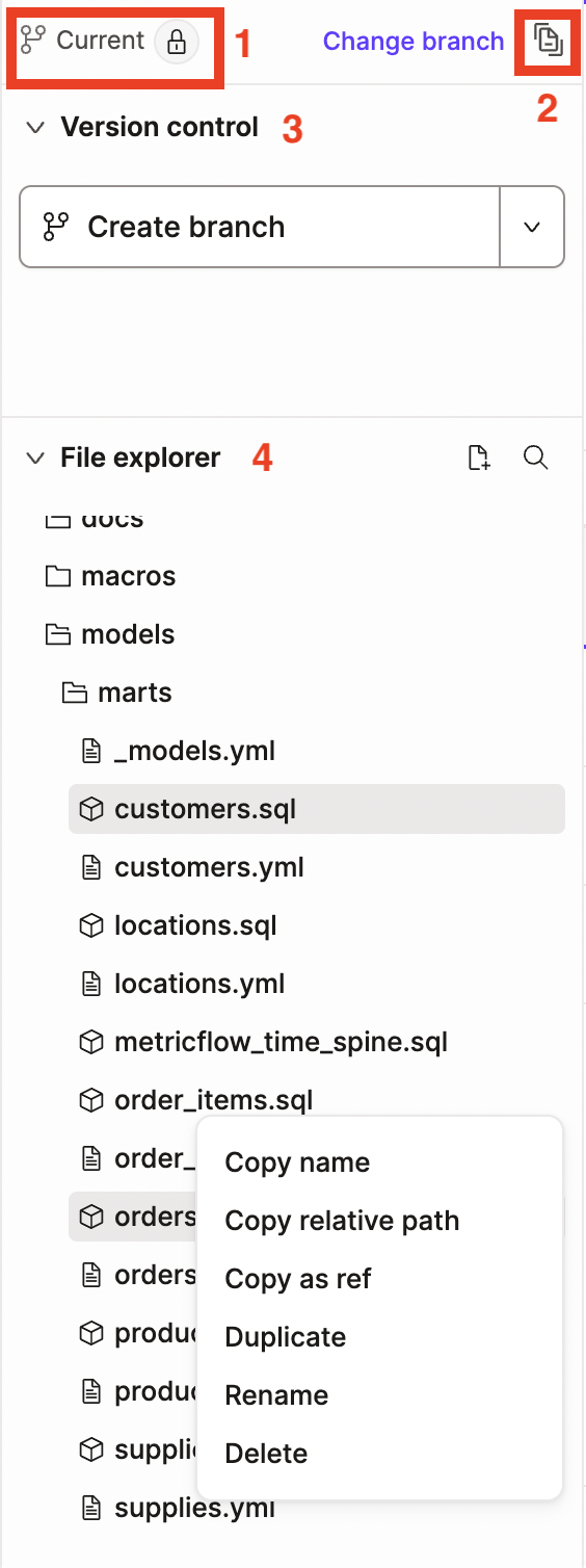 Ссылка на Git-репозиторий, кнопка сайта документации, меню Version Control и File Explorer