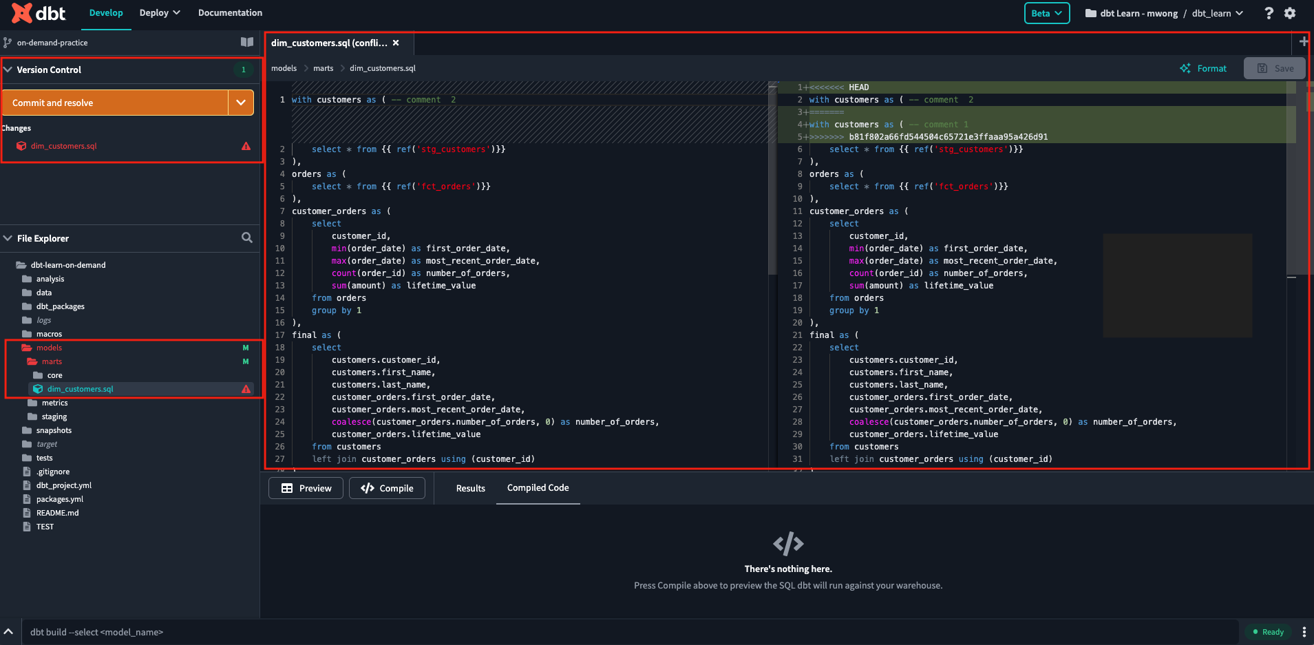 Конфликтный раздел, который нужно разрешить, будет выделен Конфликтный раздел, который нужно разрешить, будет выделен