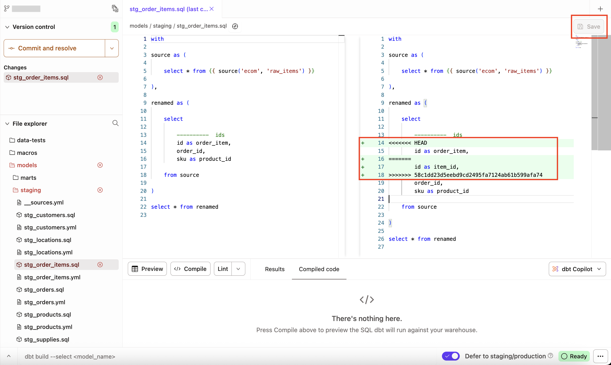 Выбор строк кода, которые нужно сохранить