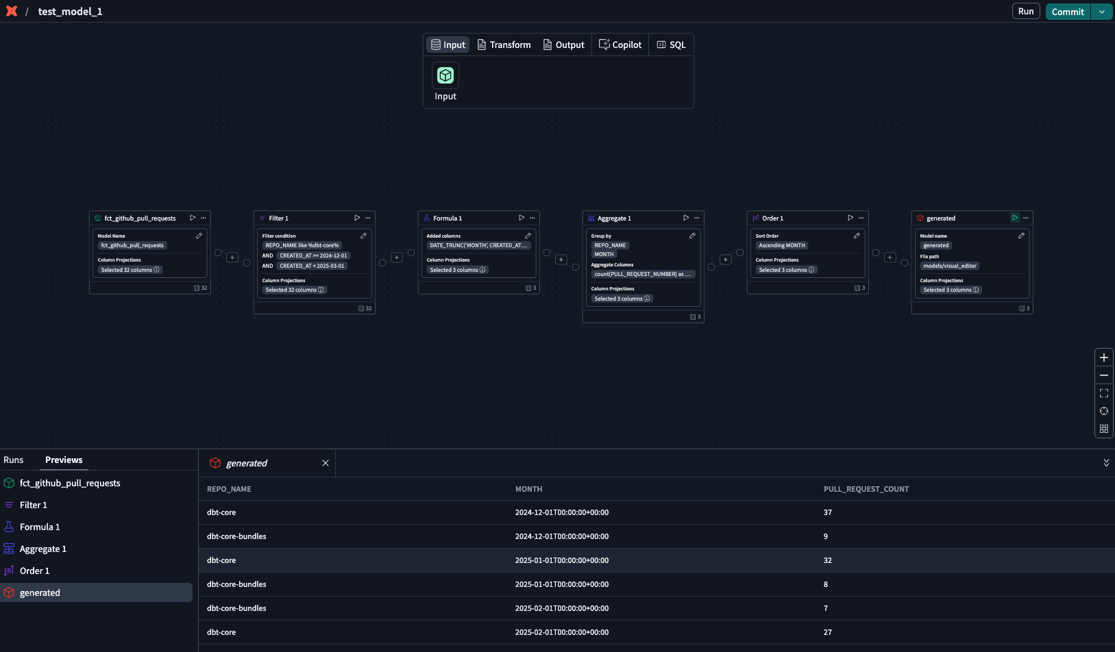 Используйте сгенерированный оператор с иконкой воспроизведения, чтобы предварительно просмотреть данные Используйте сгенерированный оператор с иконкой воспроизведения, чтобы предварительно просмотреть данные