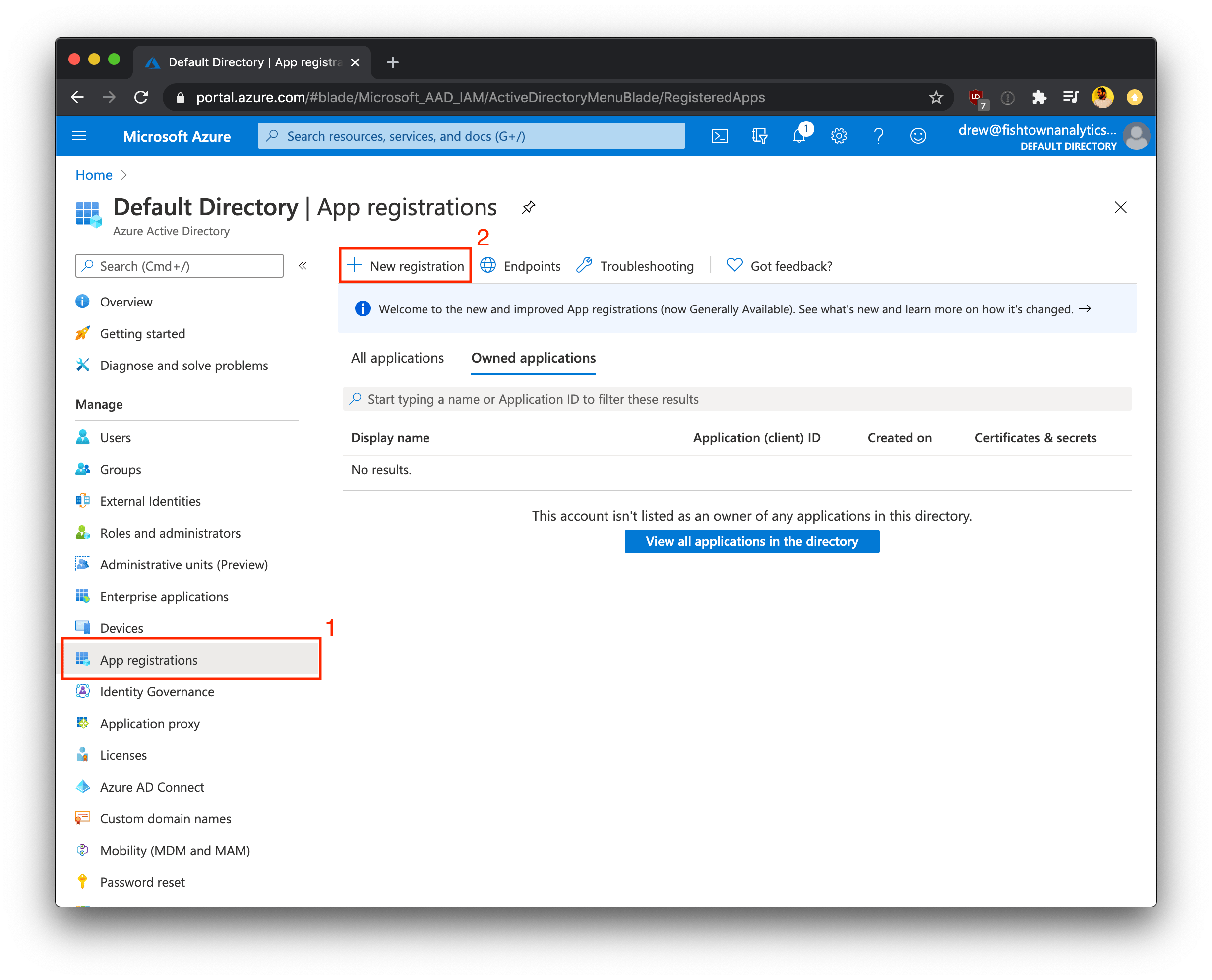 Создание новой регистрации приложения Создание новой регистрации приложения
