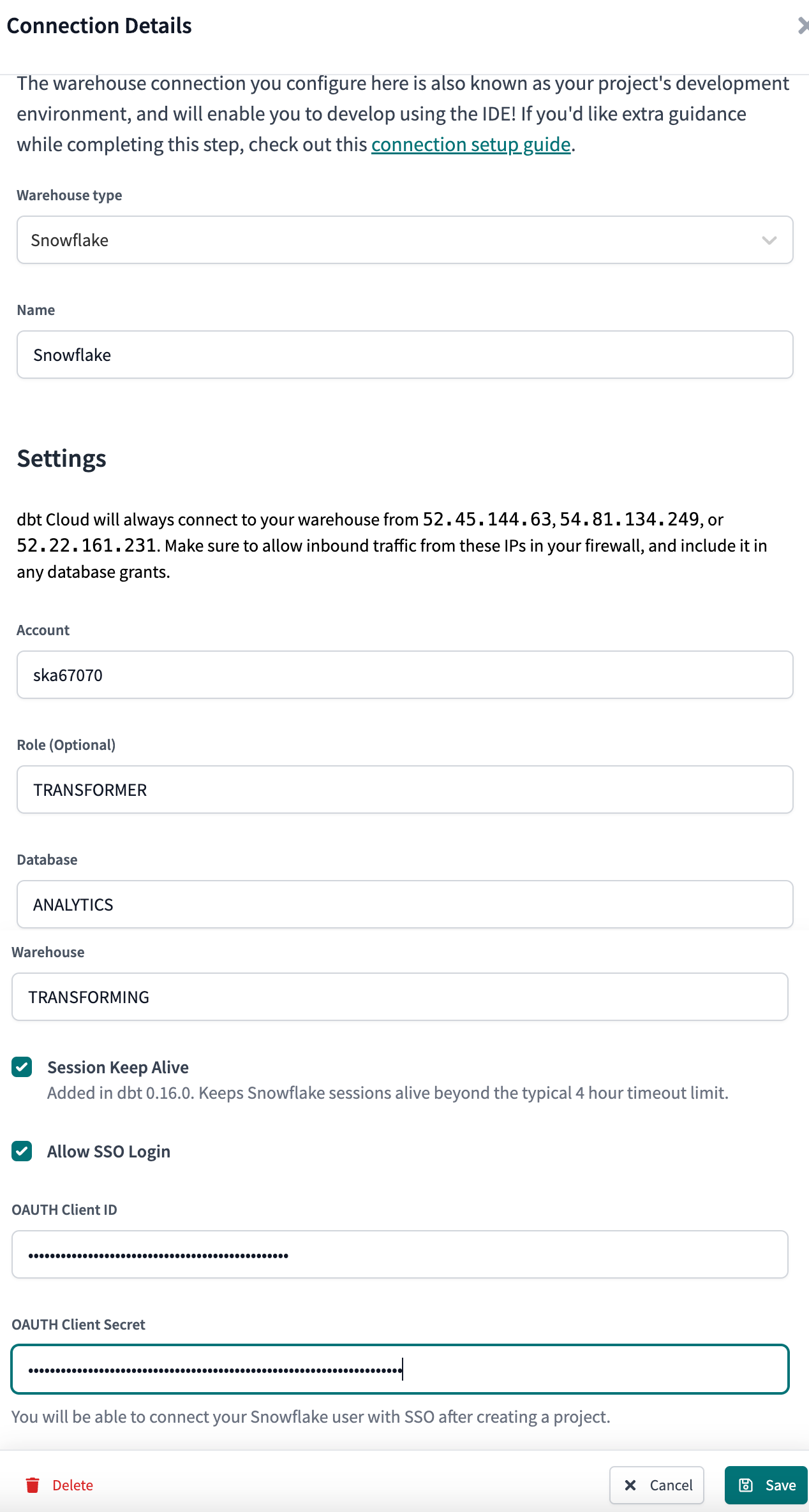 Настройка учетных данных Snowflake OAuth в dbt Cloud Настройка учетных данных Snowflake OAuth в dbt Cloud