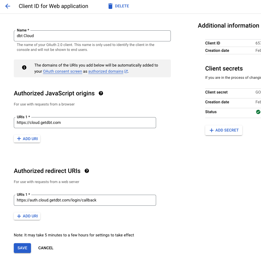 Конфигурация учетных данных GSuite