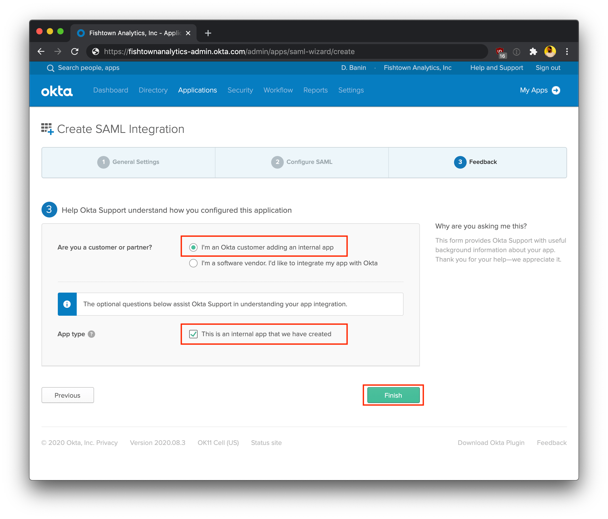 Завершение настройки в Okta Завершение настройки в Okta