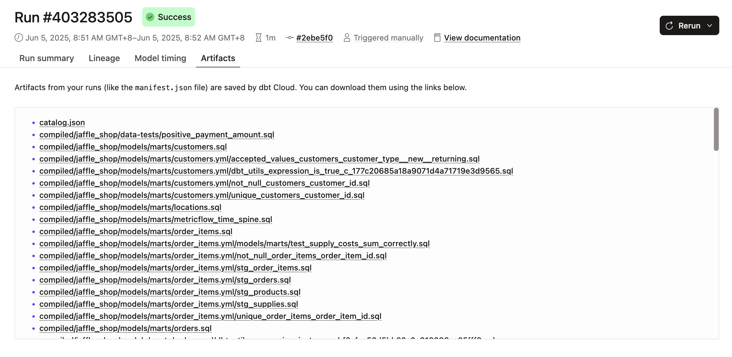 Пример вкладки Artifacts Пример вкладки Artifacts