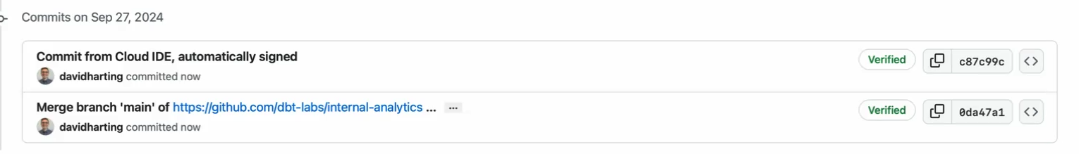 Пример проверенного коммита Git в Git-провайдере. Пример проверенного коммита Git в Git-провайдере.