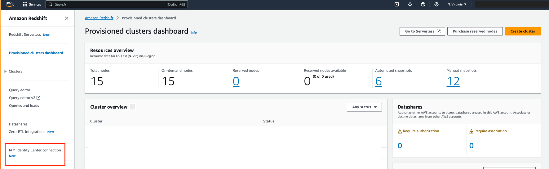 Консоль AWS Redshift. Консоль AWS Redshift.