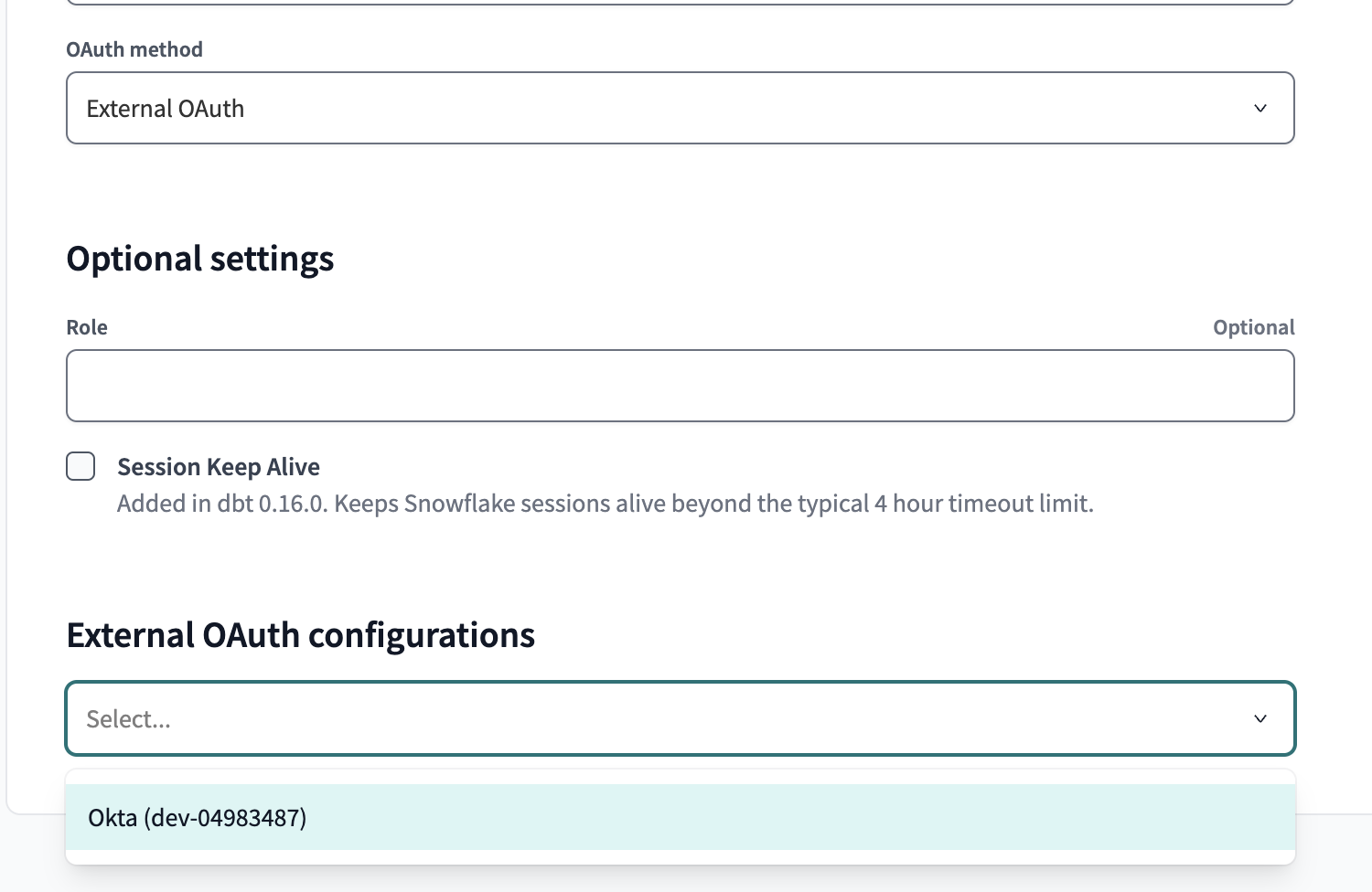 Новое соединение отображается в блоке конфигураций External OAuth