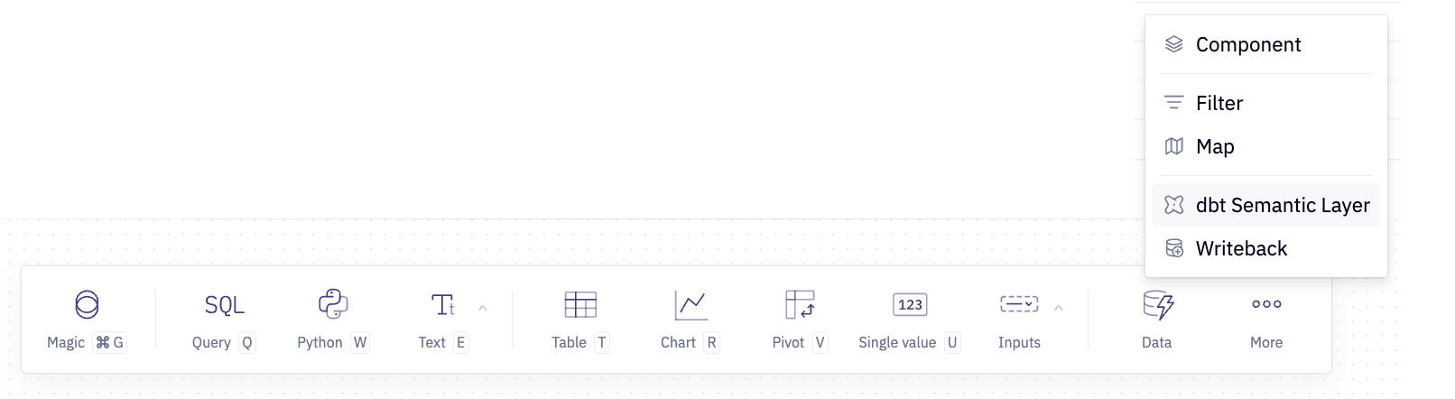 Наведите курсор на 'More' и выберите 'dbt Semantic Layer'.