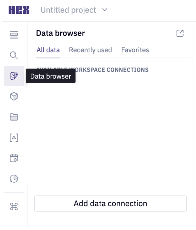 Выберите 'Data browser', затем 'Add a data connection', чтобы подключиться к Snowflake. Выберите 'Data browser', затем 'Add a data connection', чтобы подключиться к Snowflake.