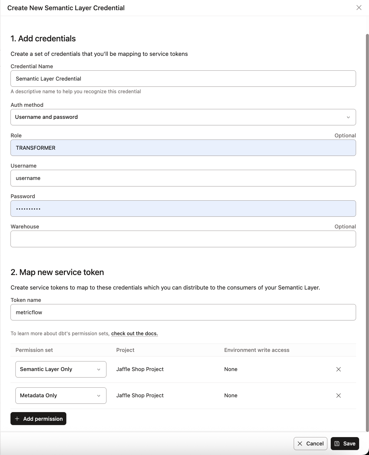 Добавьте учётные данные и сопоставьте их с service token.