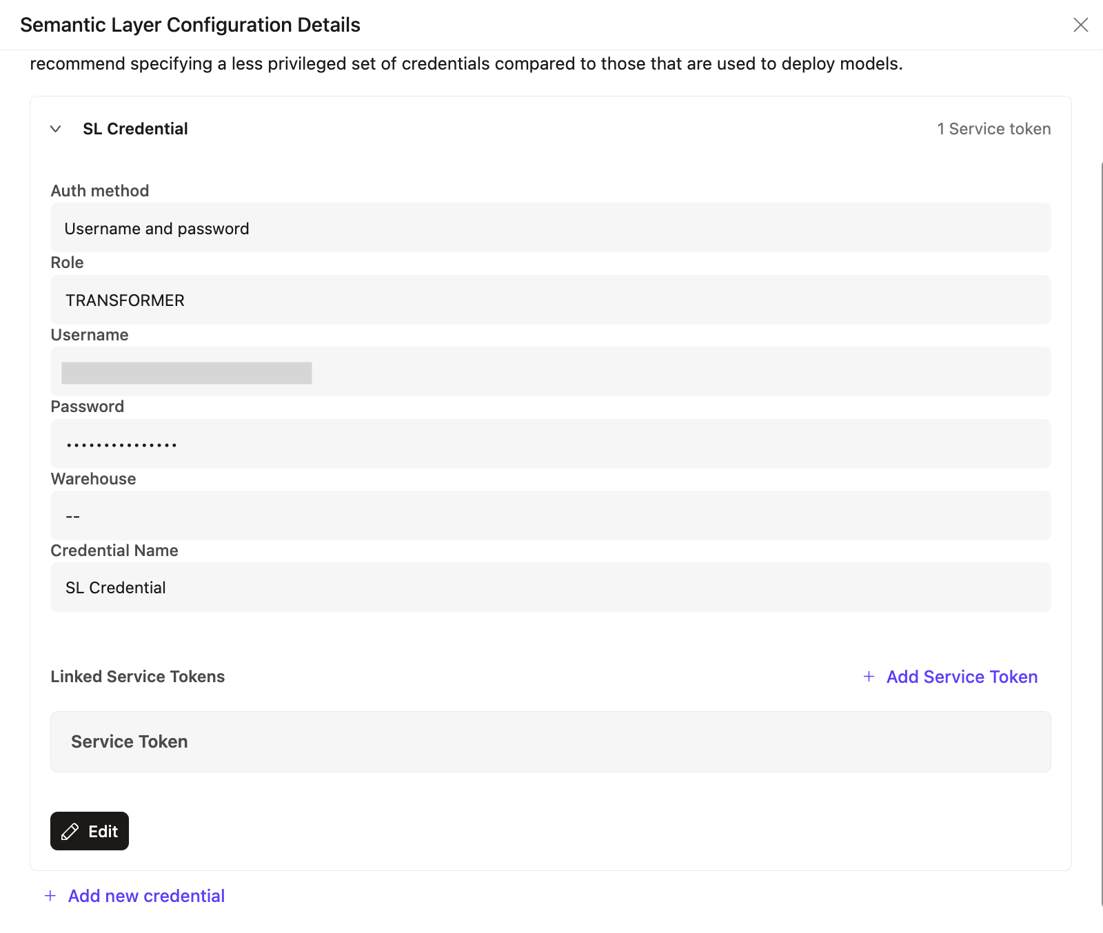 Используйте страницу конфигурации, чтобы управлять несколькими credential или привязывать/отвязывать service token для более тонкого контроля.