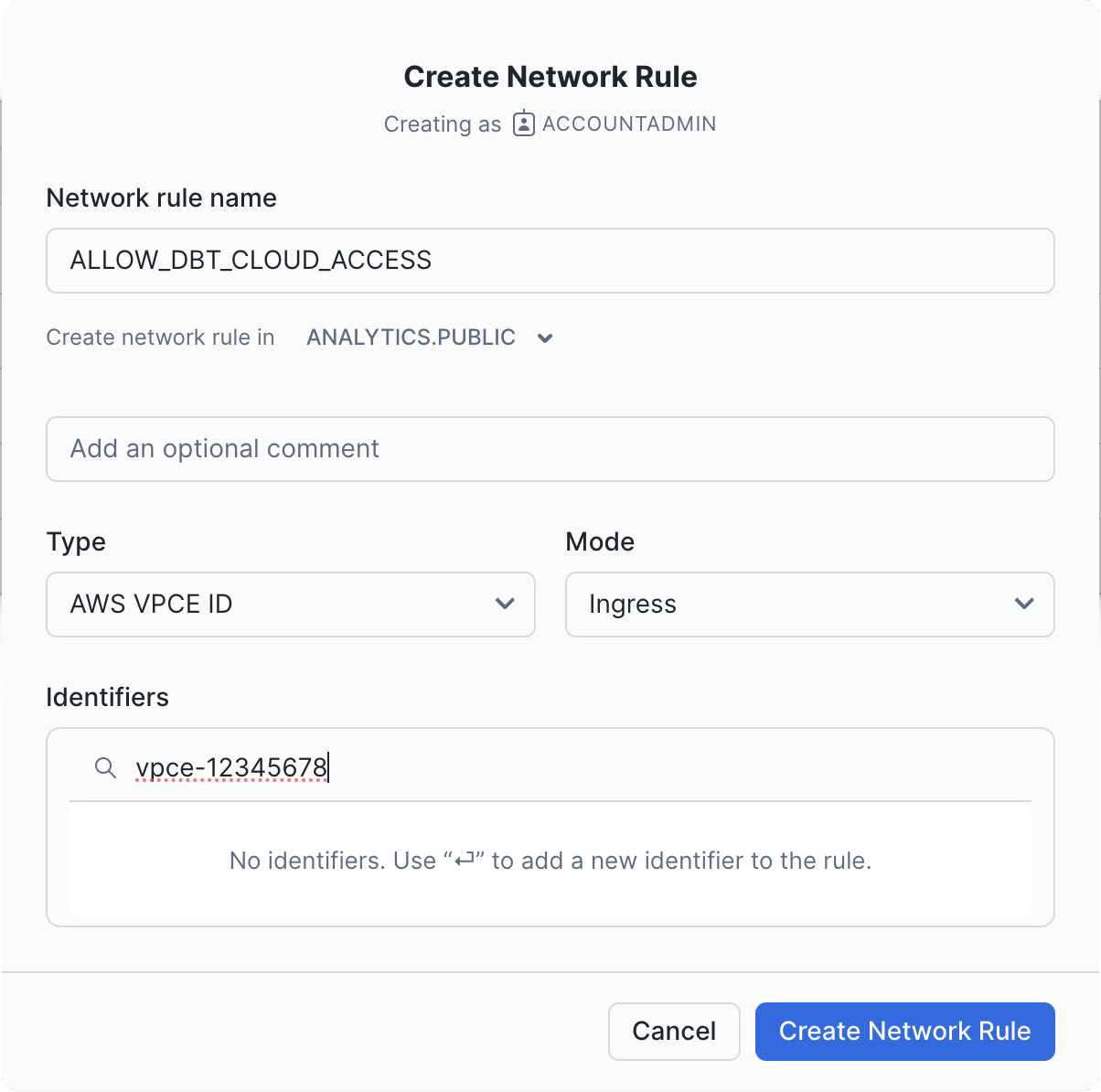 Создание Network Rule Создание Network Rule