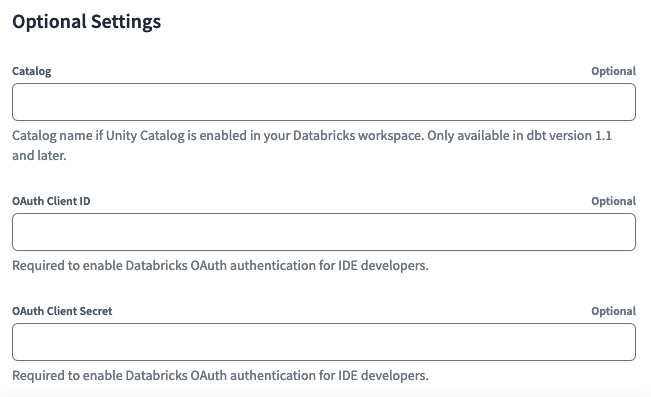 Добавление идентификатора клиента и секрета OAuth-приложения Databricks в dbt Cloud
