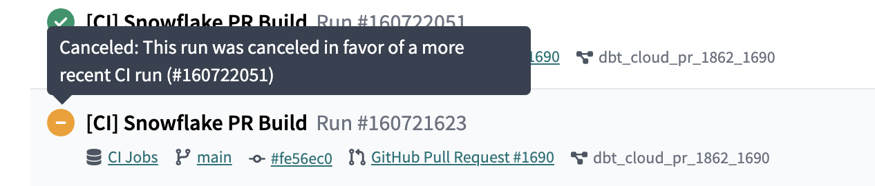 Пример автоматически отмененного запуска Пример автоматически отмененного запуска