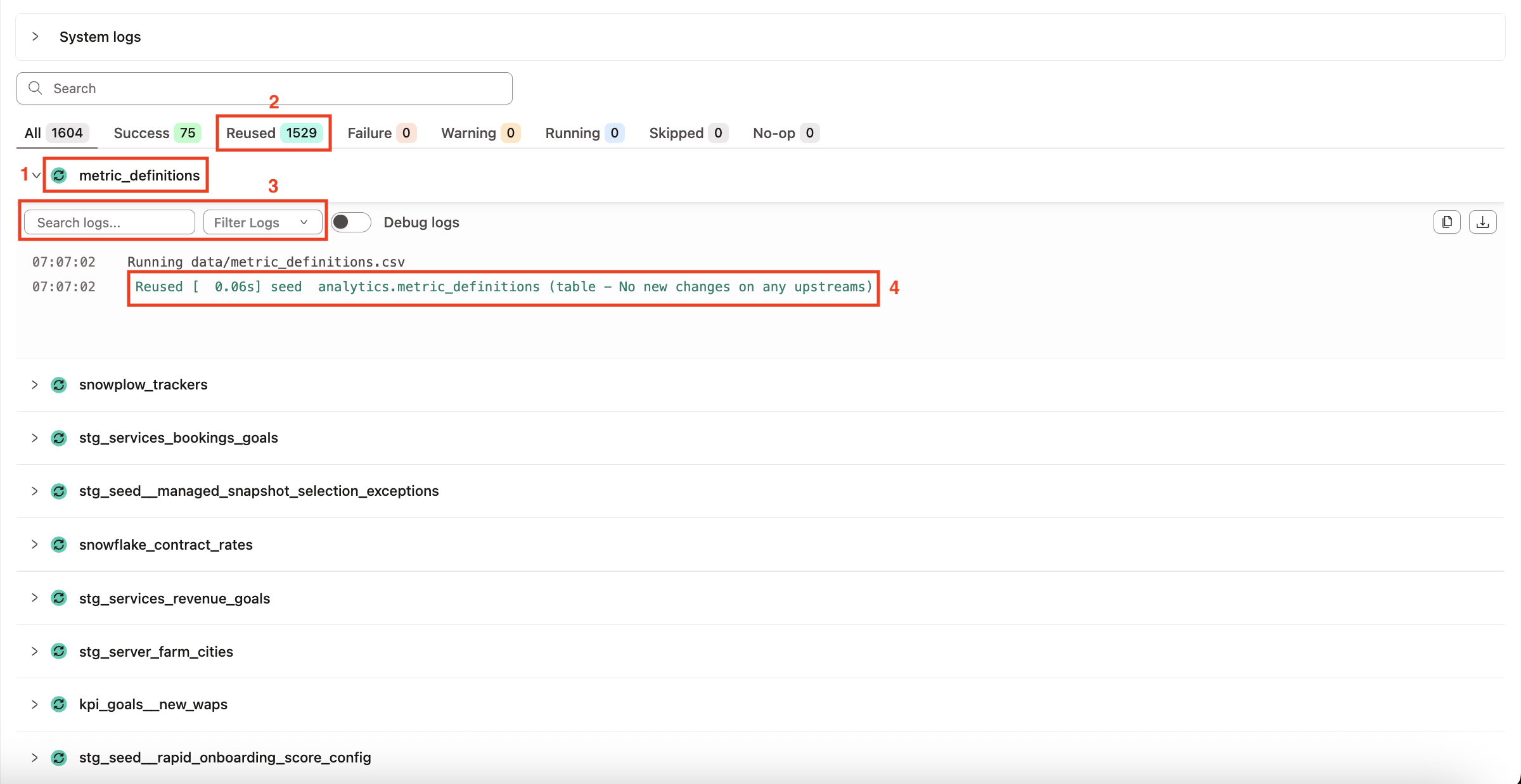 Просмотр логов собранных моделей