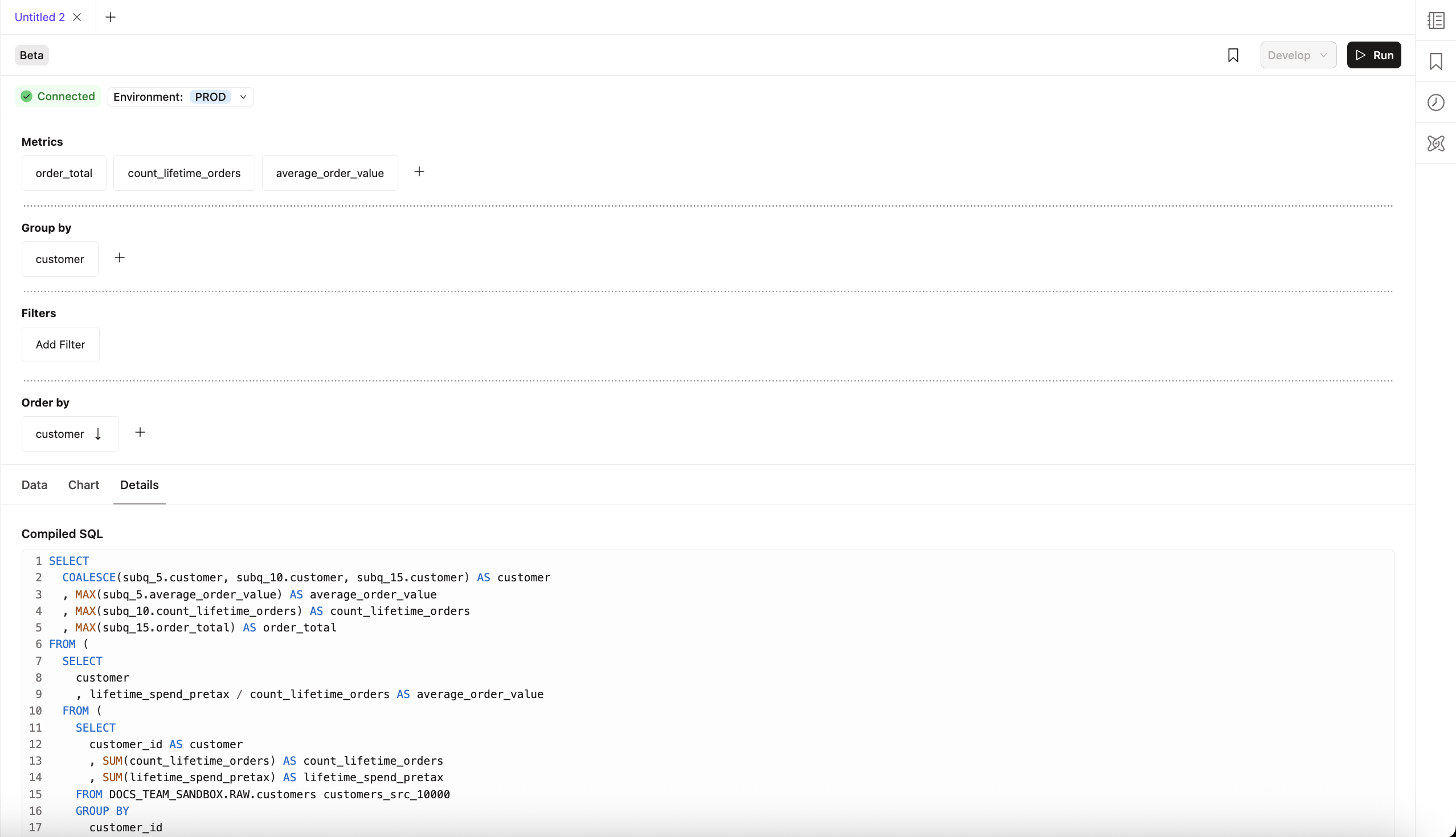Сгенерированный SQL-код на вкладке Details Сгенерированный SQL-код на вкладке Details