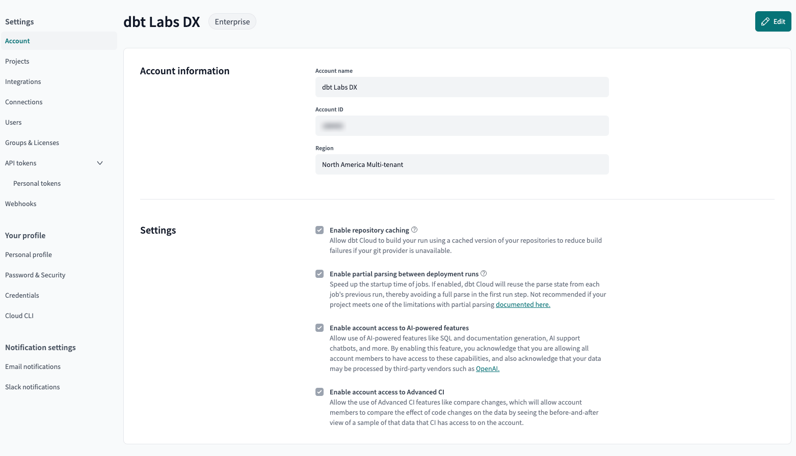 Пример опции Enable repository caching