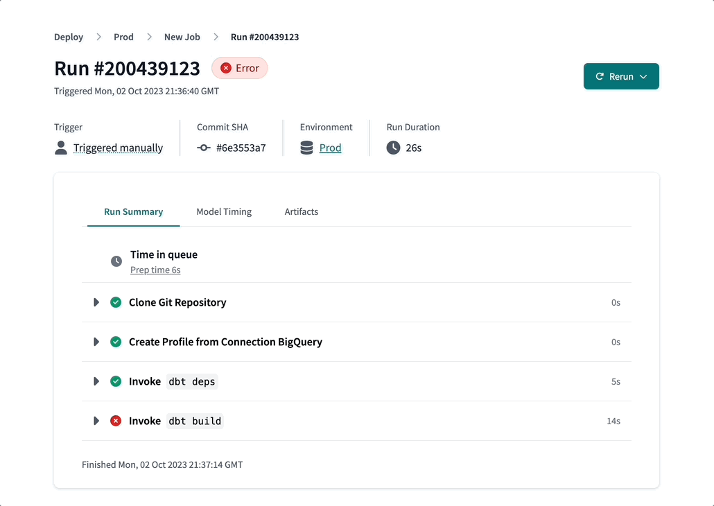 Пример опций повторного запуска в dbt Cloud Пример опций повторного запуска в dbt Cloud