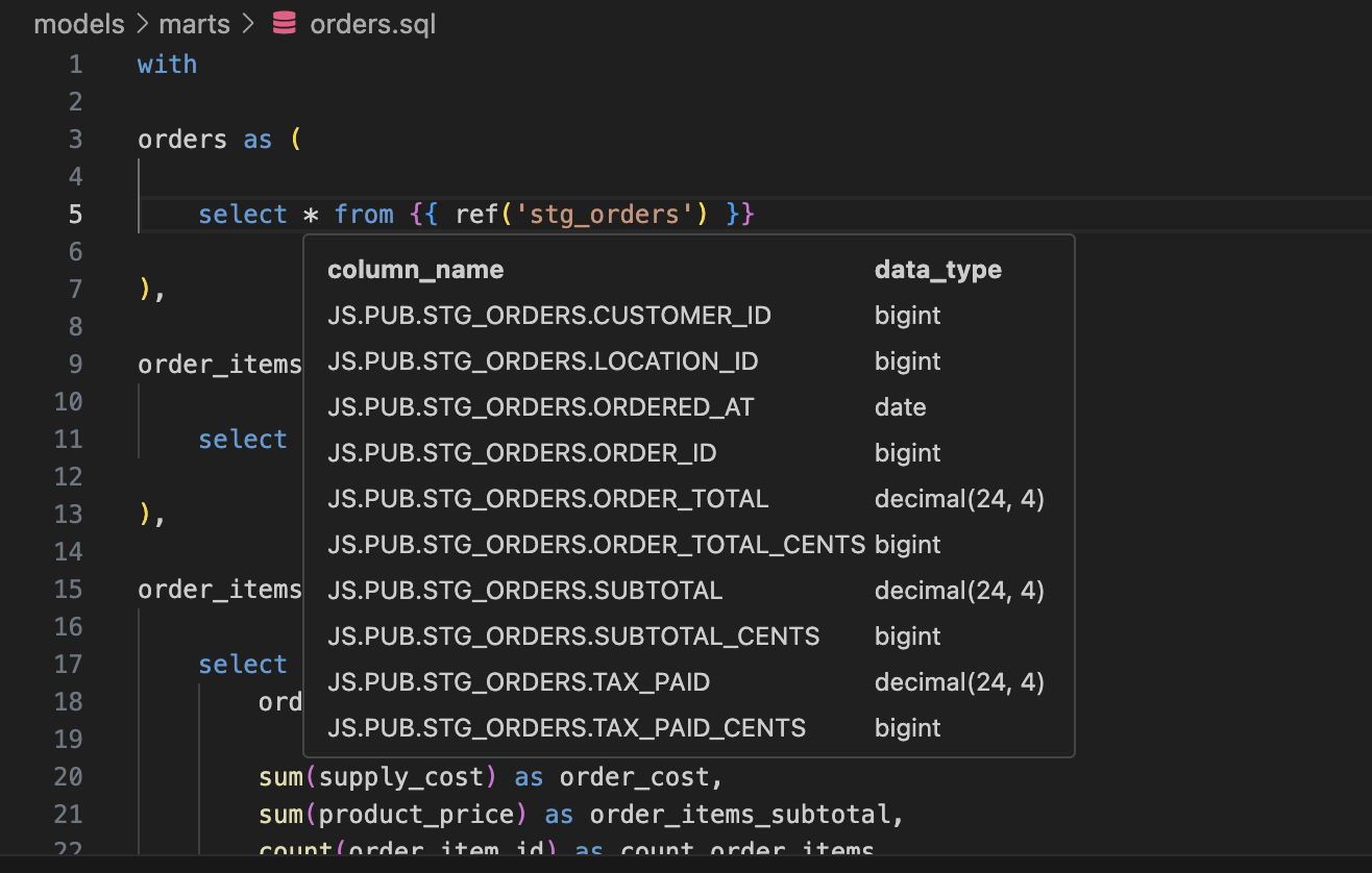 Наведение на * для просмотра имён колонок и типов данных. Наведение на * для просмотра имён колонок и типов данных.