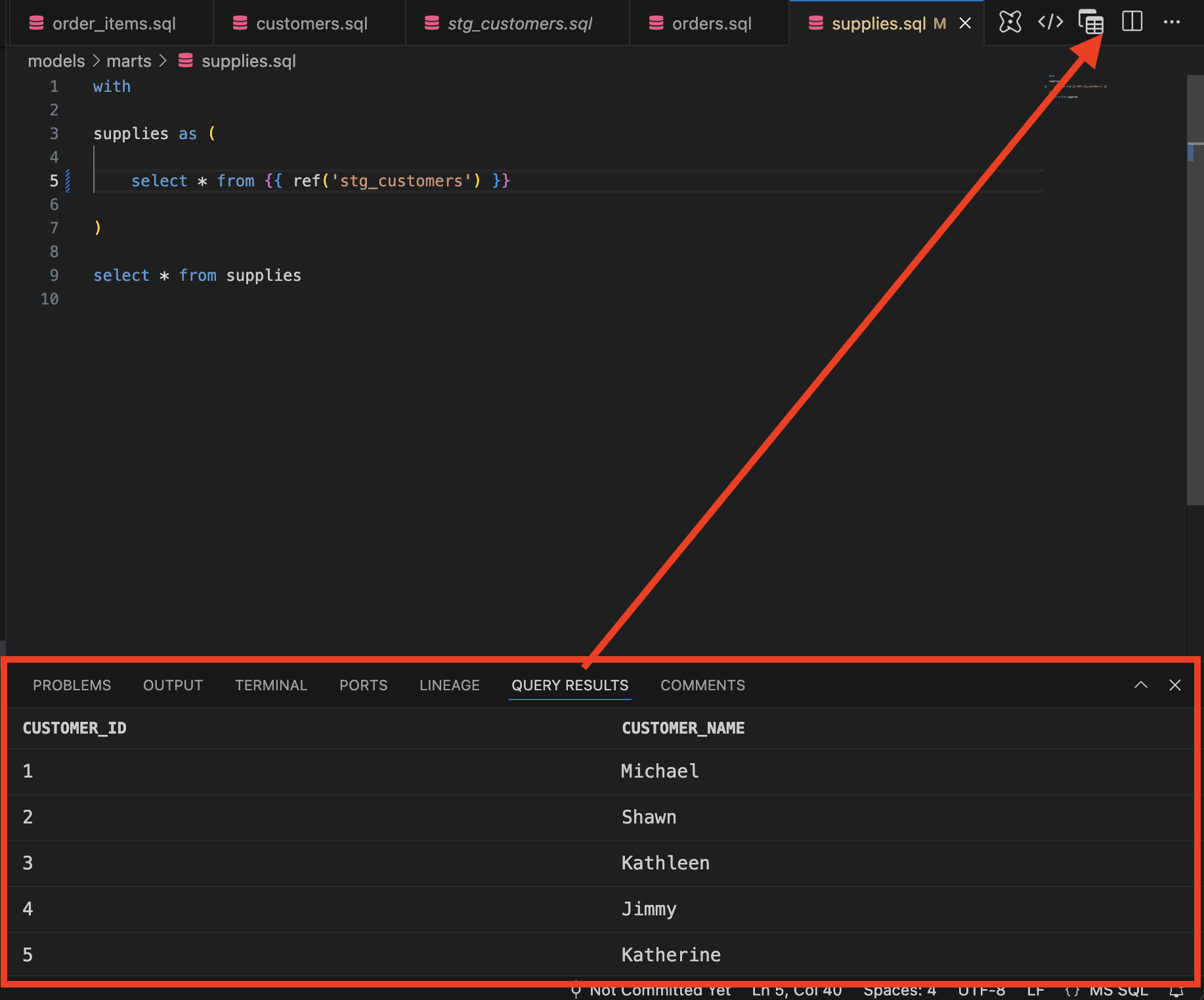 Просмотр результатов запроса модели.