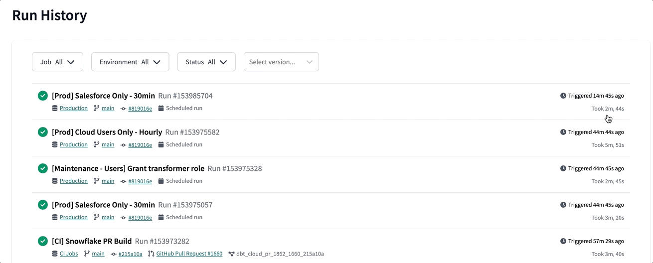 Улучшения Run History в dbt Cloud Улучшения Run History в dbt Cloud