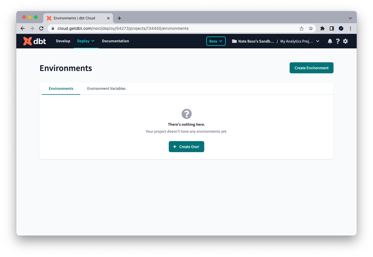 Создание новой среды для проекта Analytics Создание новой среды для проекта Analytics