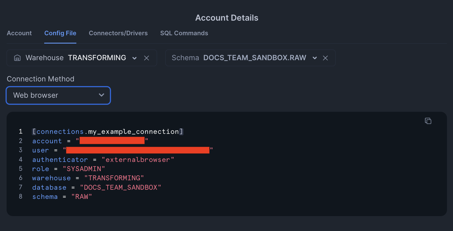 Пример config file в Snowflake. Пример config file в Snowflake.