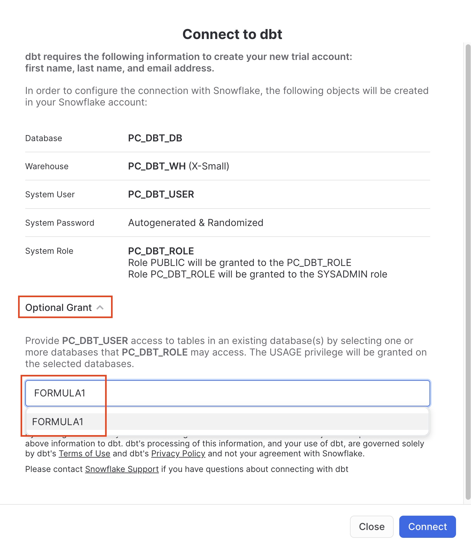 Optional Grant в Partner Connect Optional Grant в Partner Connect