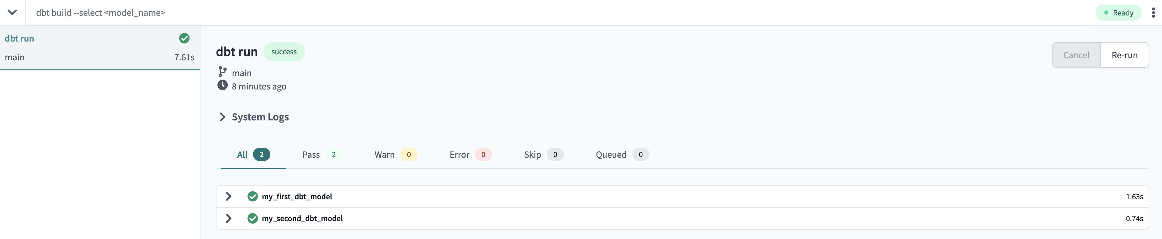 Запуск примерных моделей dbt Запуск примерных моделей dbt