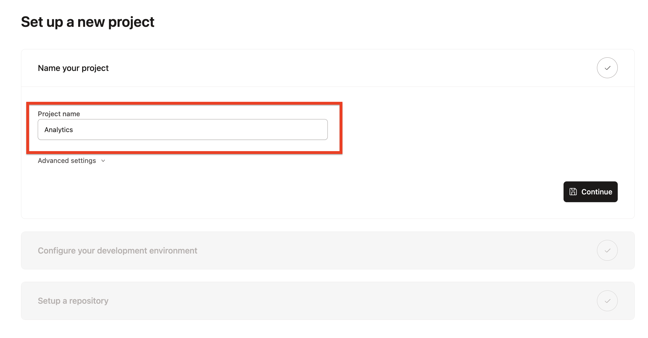 Задайте имя проекта.