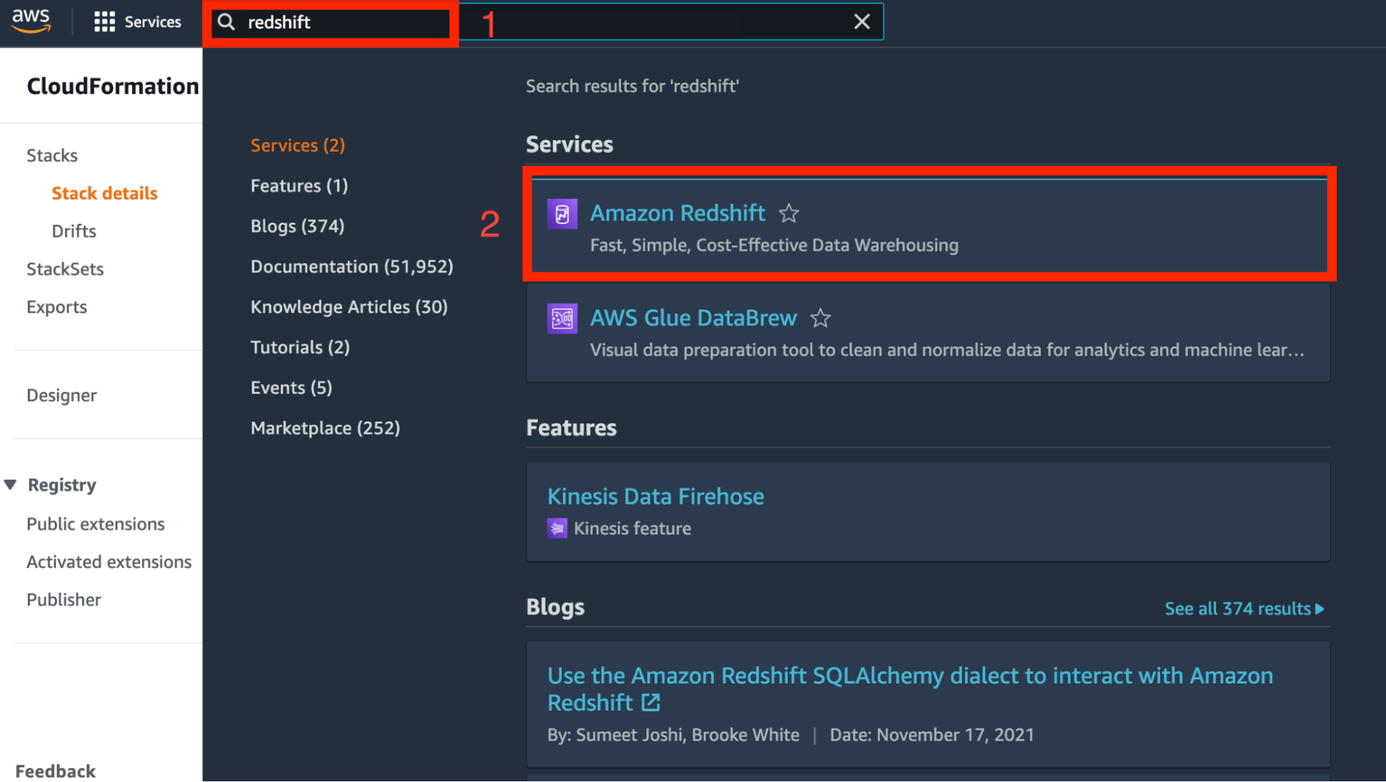 Нажмите на Redshift Нажмите на Redshift