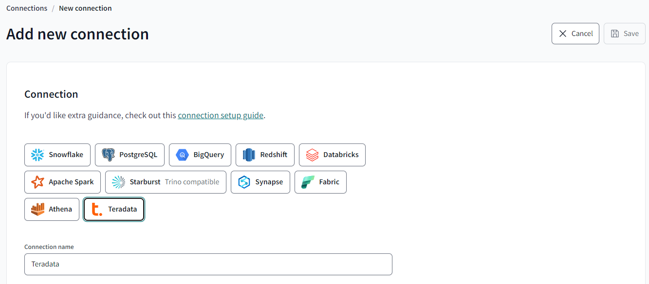 dbt Cloud - Выбор подключения Teradata